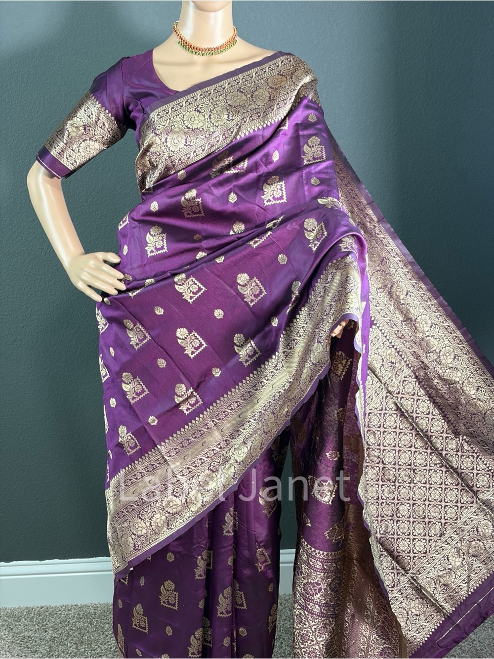 Purple & Gold Banarasi Silk Saree & stitched blouse (Brand New)